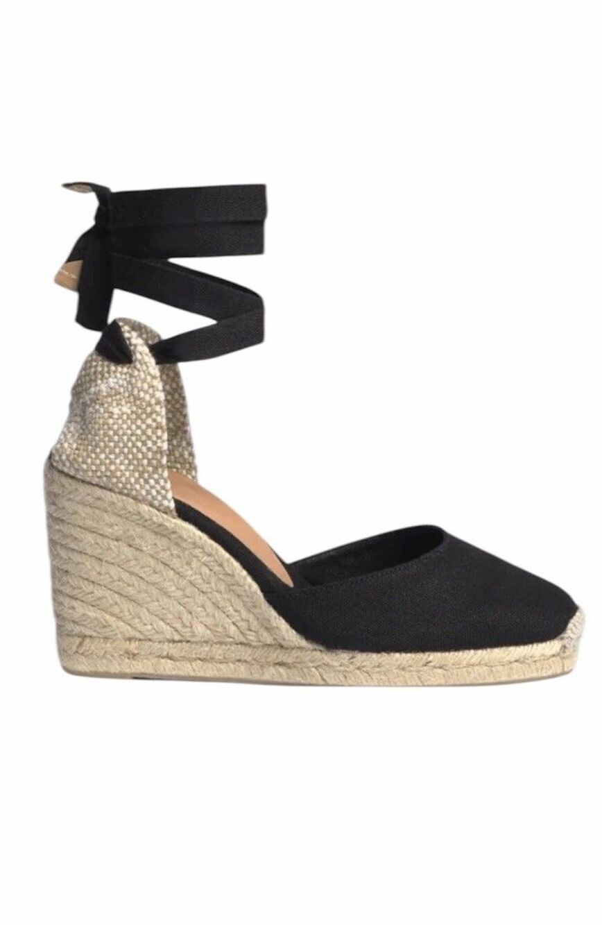 Castaner Carina Black Canvas Jute Wedge Espadrilles Ankle Tie Women’s EU 40 US 9